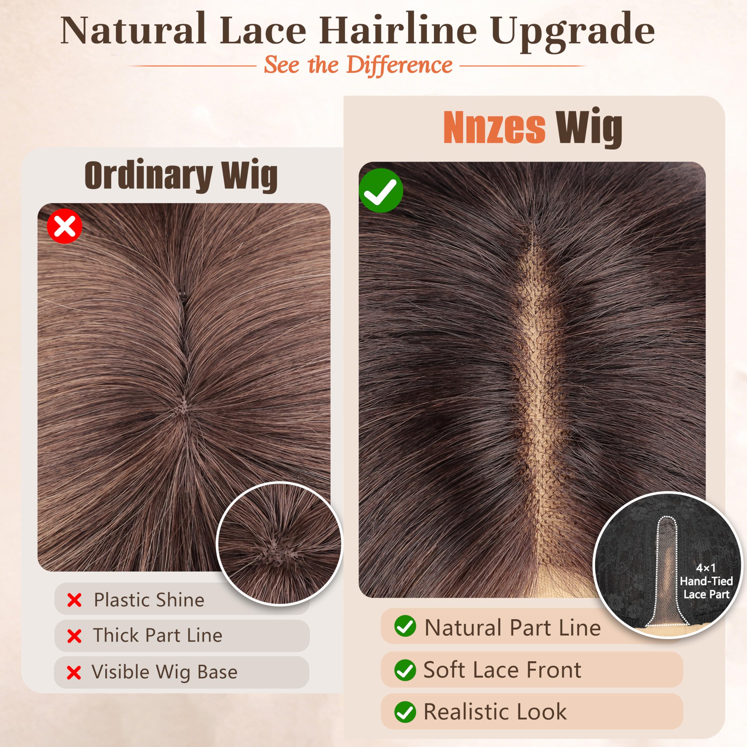Long Brown Mixed Blonde Wavy Wig 4x1 Lace Natural Hairline Middle Part Curly Heat-Resistant Synthetic Fiber for Women & Beginners Daily Party Use 26In