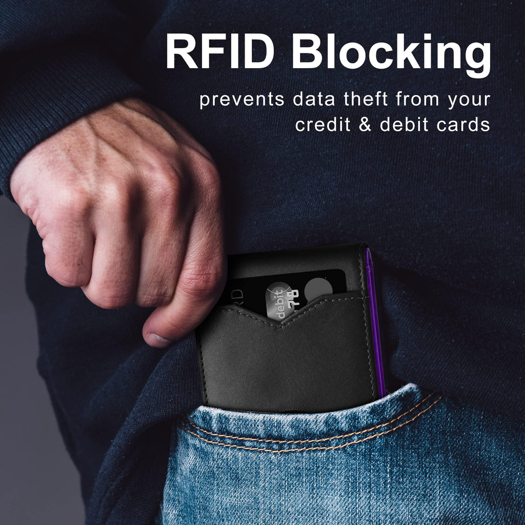 Slim Wallet for Men Rfid Blocking Leather Bifold Front Pocket Carbon Fiber Men's Money Clips Credit Card Holder With Gift Box
