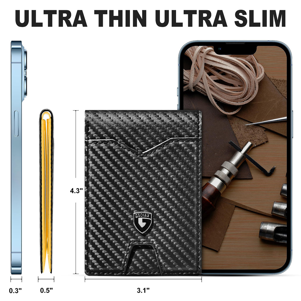 Slim Wallet for Men Rfid Blocking Leather Bifold Front Pocket Carbon Fiber Men's Money Clips Credit Card Holder With Gift Box