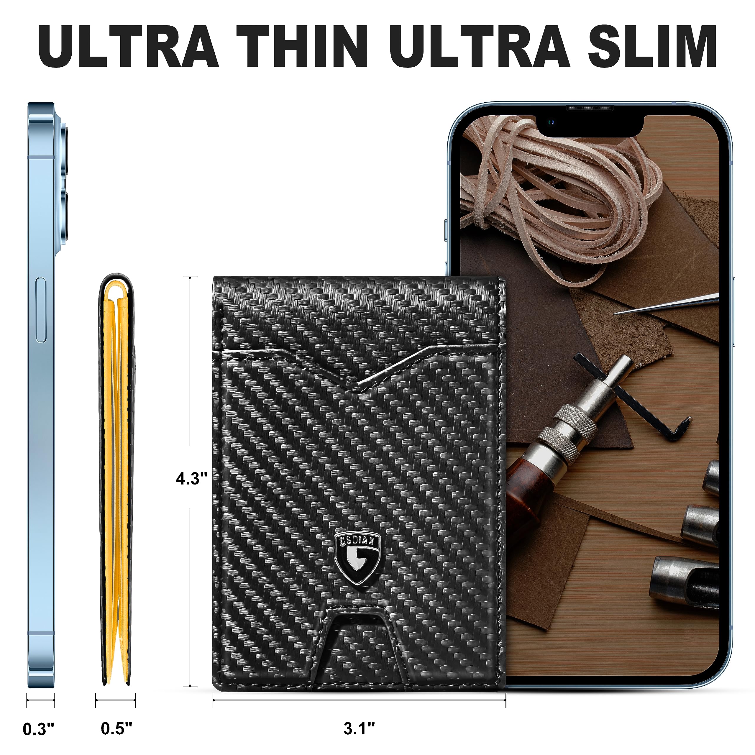 Slim Wallet for Men Rfid Blocking Leather Bifold Front Pocket Carbon Fiber Men's Money Clips Credit Card Holder With Gift Box