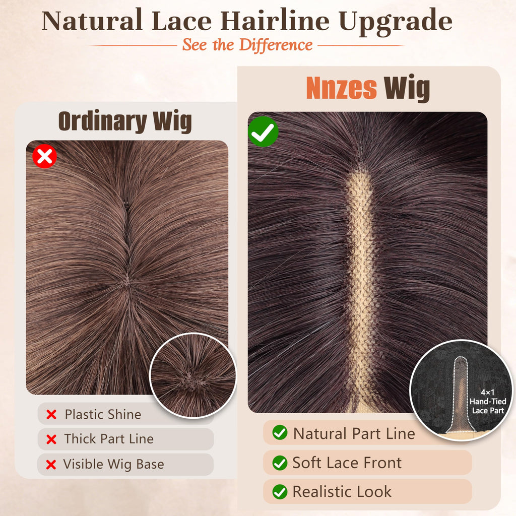 Long Brown Mixed Blonde Wavy Wig 4x1 Lace Natural Hairline Middle Part Curly Heat-Resistant Synthetic Fiber for Women & Beginners Daily Party Use 26In