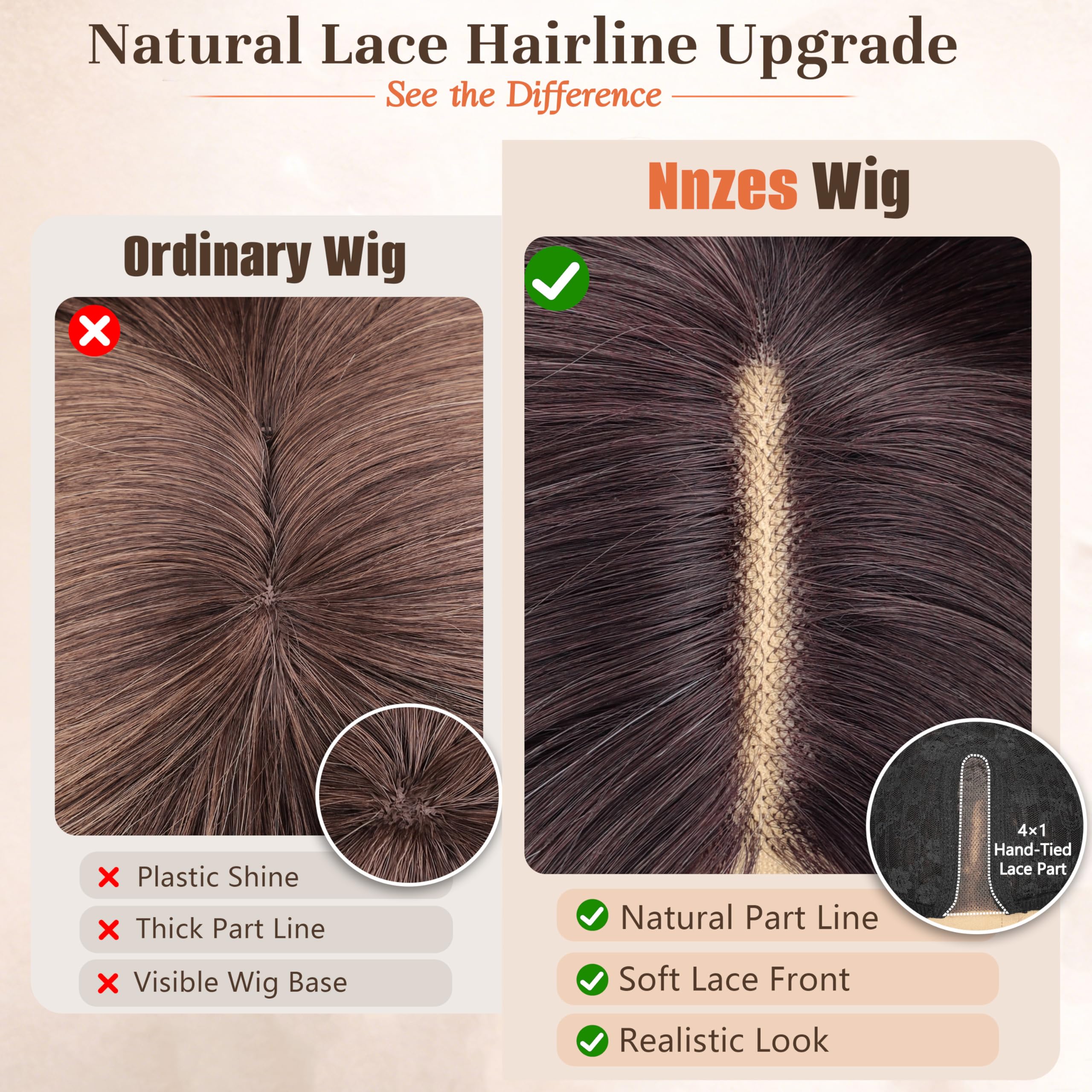 Long Brown Mixed Blonde Wavy Wig 4x1 Lace Natural Hairline Middle Part Curly Heat-Resistant Synthetic Fiber for Women & Beginners Daily Party Use 26In