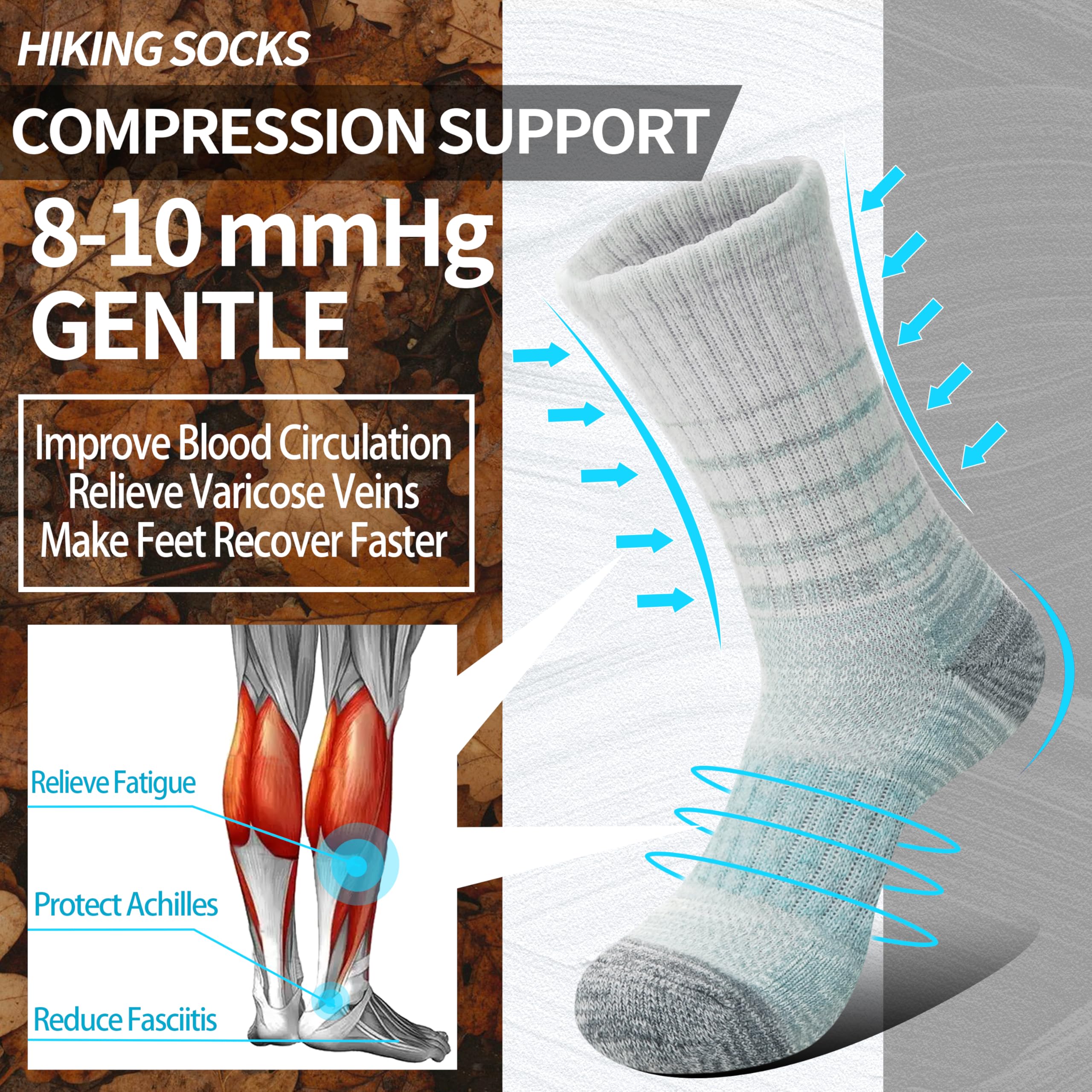 Merino Wool Hiking Socks for Women Thermal Winter Warm Boot Work Cushion Socks 5 Pairs