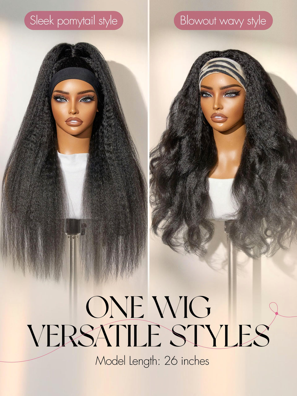HAIR Headband Wig Human Hair Kinky Straight Drawstring Half Wig for Black Women 100% Real Human Hair Glueless None Lace Wigs Brazilian Virgin Hair Machine Made Wig 200 Density Natural Color