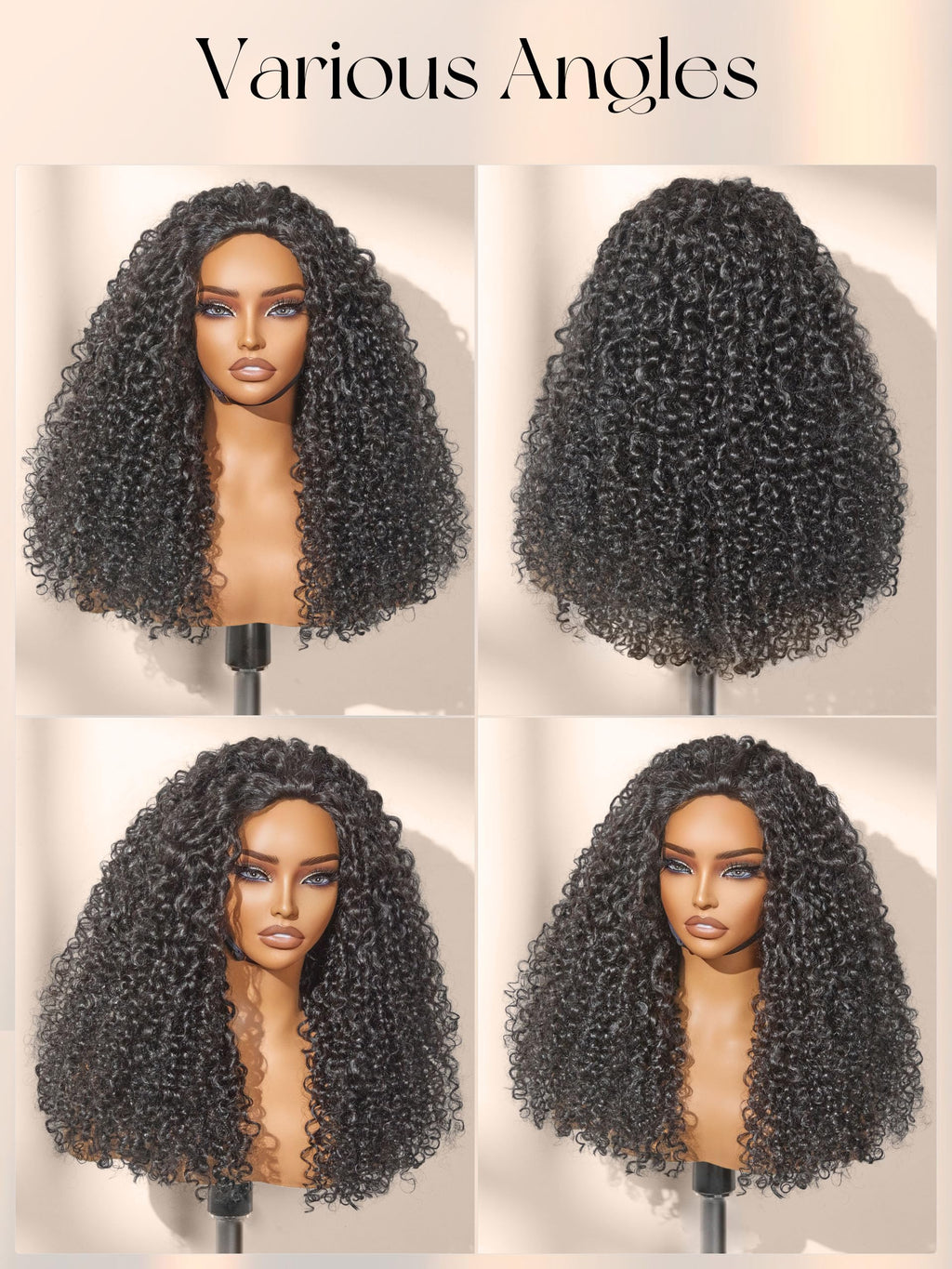 Half Wig Kinky Curly Flexi-Fit Invisi 3 in 1 Wigs Flip Drawstring Wig 200% Density Glueless Wigs 100% Human Hair Natural Black Ready to Go Headband Wig for Women 18 Inches