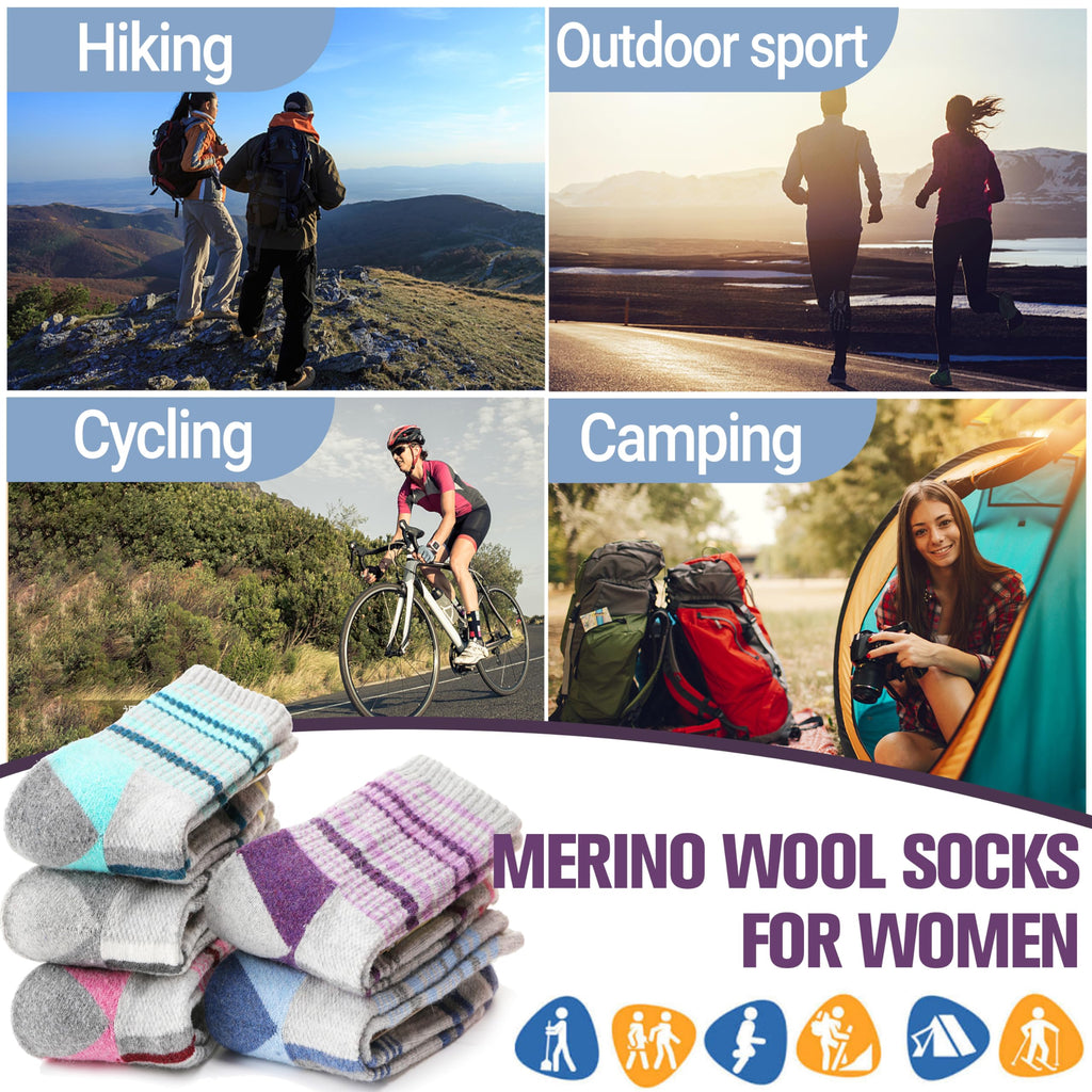 Merino Wool Hiking Socks for Women Thermal Winter Warm Boot Work Cushion Socks 5 Pairs