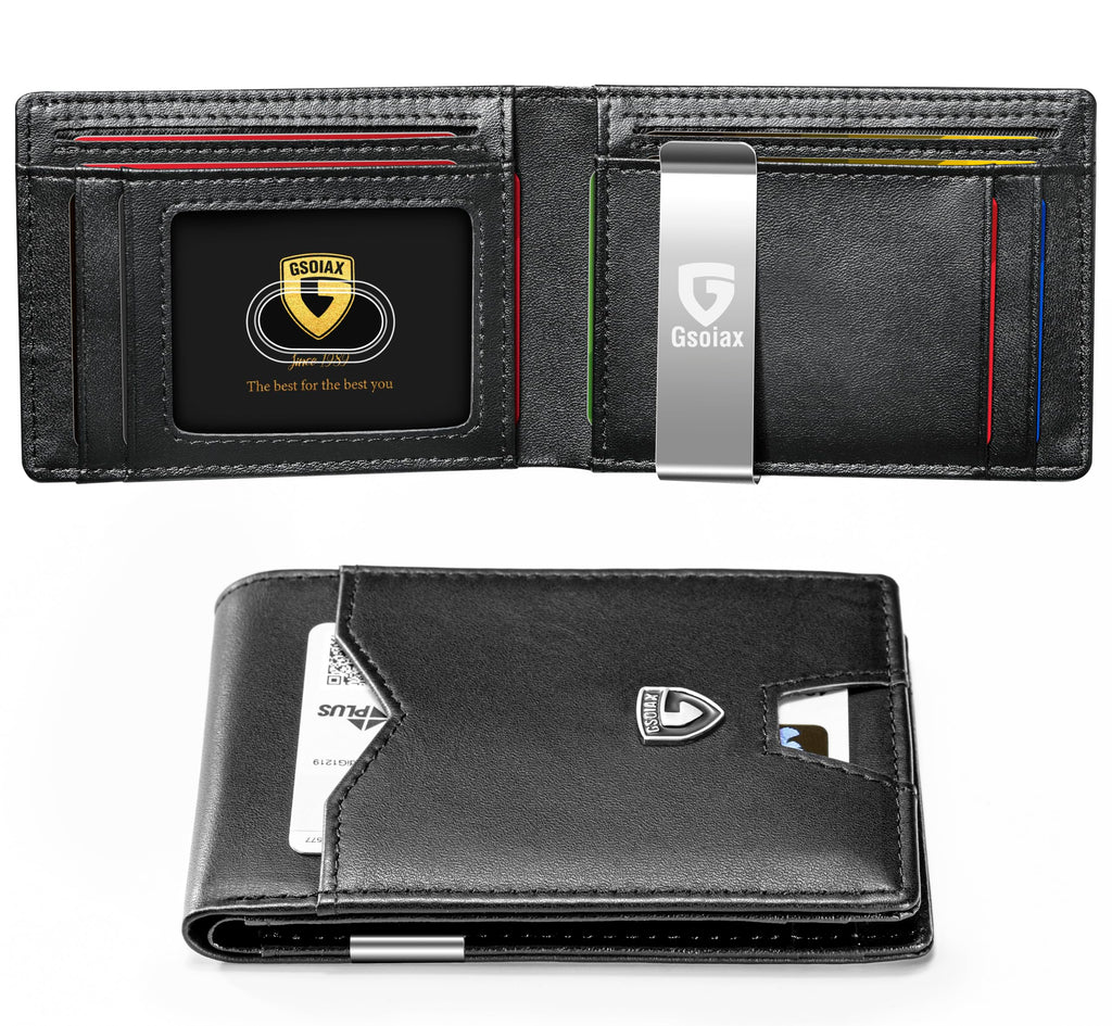 Slim Wallet for Men Rfid Blocking Leather Bifold Front Pocket Carbon Fiber Men's Money Clips Credit Card Holder With Gift Box