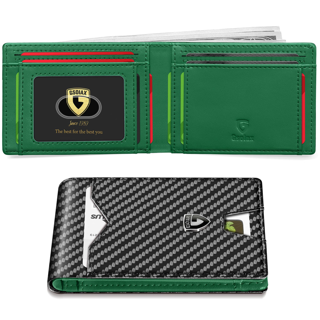 Slim Wallet for Men Rfid Blocking Leather Bifold Front Pocket Carbon Fiber Men's Money Clips Credit Card Holder With Gift Box