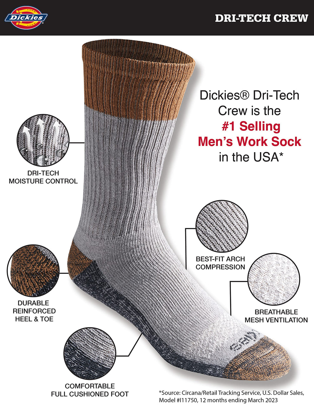 Men's Dri-tech Original Moisture Control Crew Socks, Available in M-xxl (6, 12, 18 Pairs)