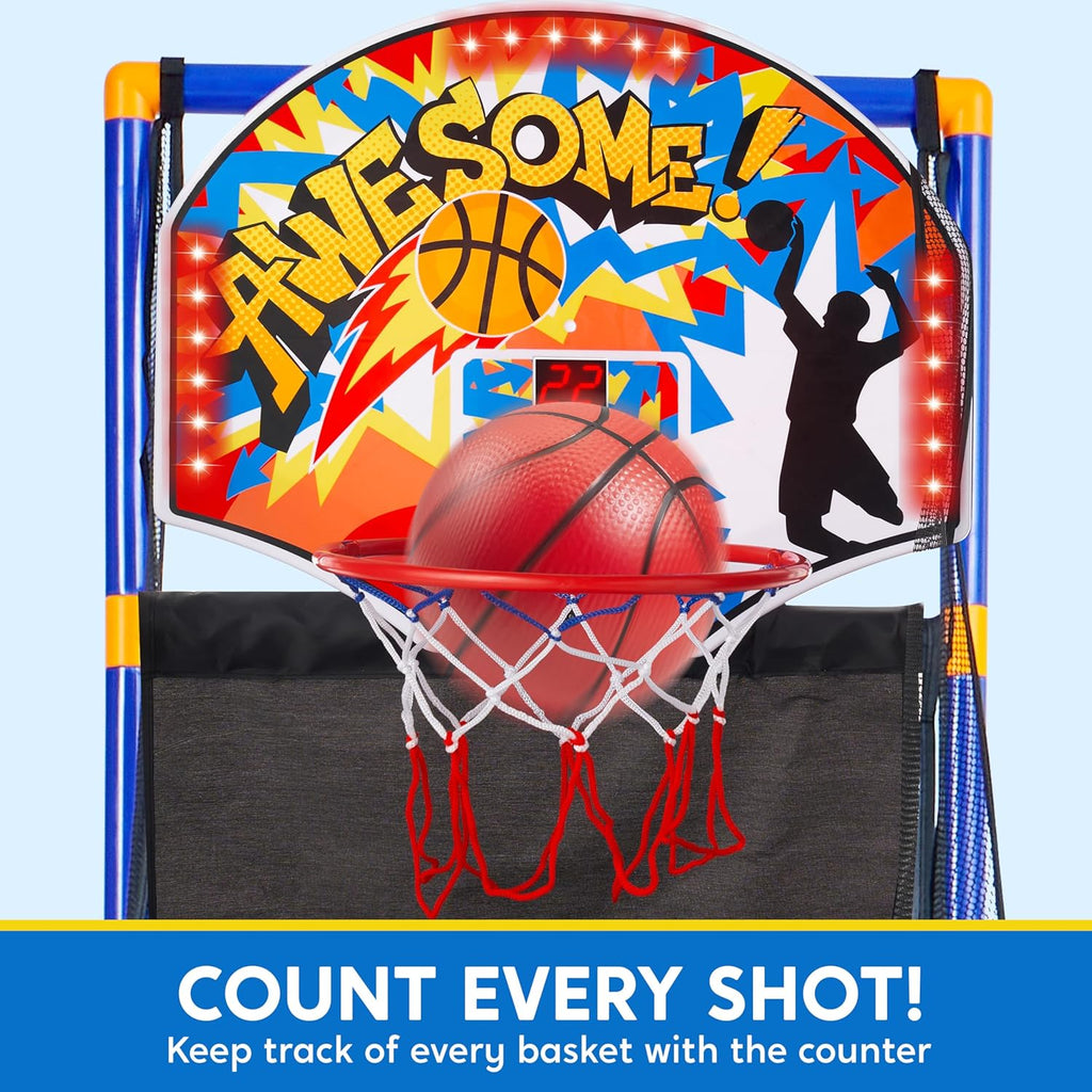 JOYIN Arcade Basketball Game Set with 4 Balls and Hoop for Kids 3 to 12 Years Old Indoor Outdoor Sport Play - Easy Set Up - Air Pump Included - Ideal for Competition