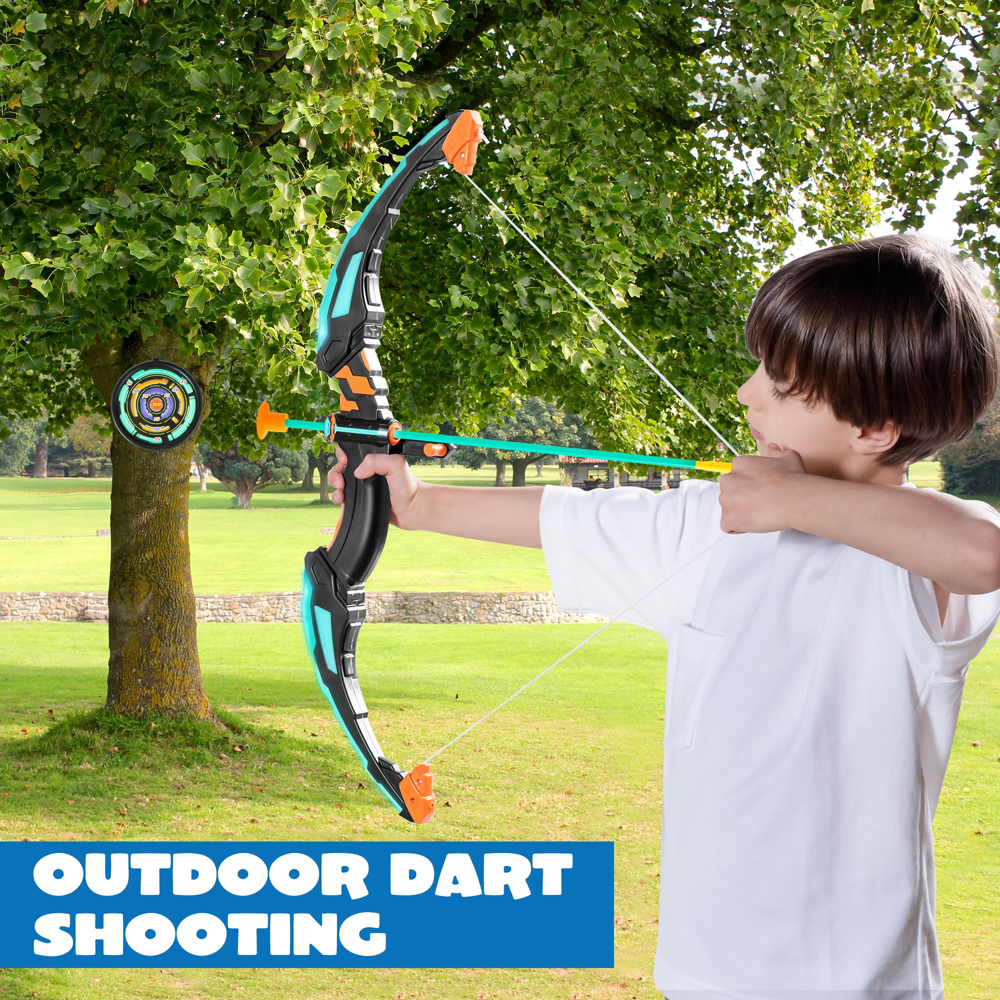 JOYIN Kids Bow and Arrow Set, LED Light Up Archery Toy Set with 9 Suction Cup Arrows, Target & Arrow Case, Indoor and Outdoor Hunting Play Gift Toys for Kids, Boys & Girls Ages 6-12