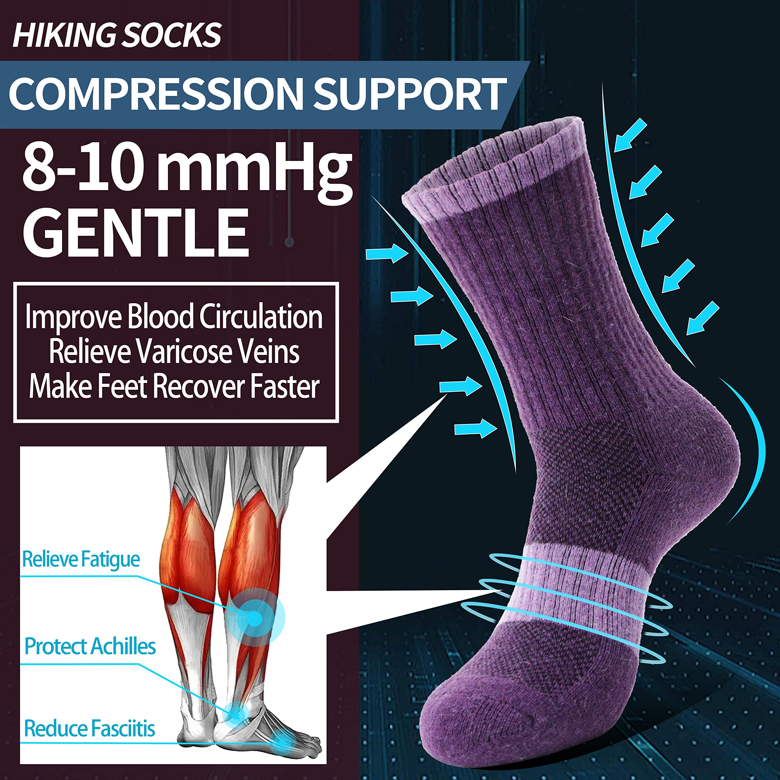 Merino Wool Hiking Socks for Women Thermal Winter Warm Boot Work Cushion Socks 5 Pairs