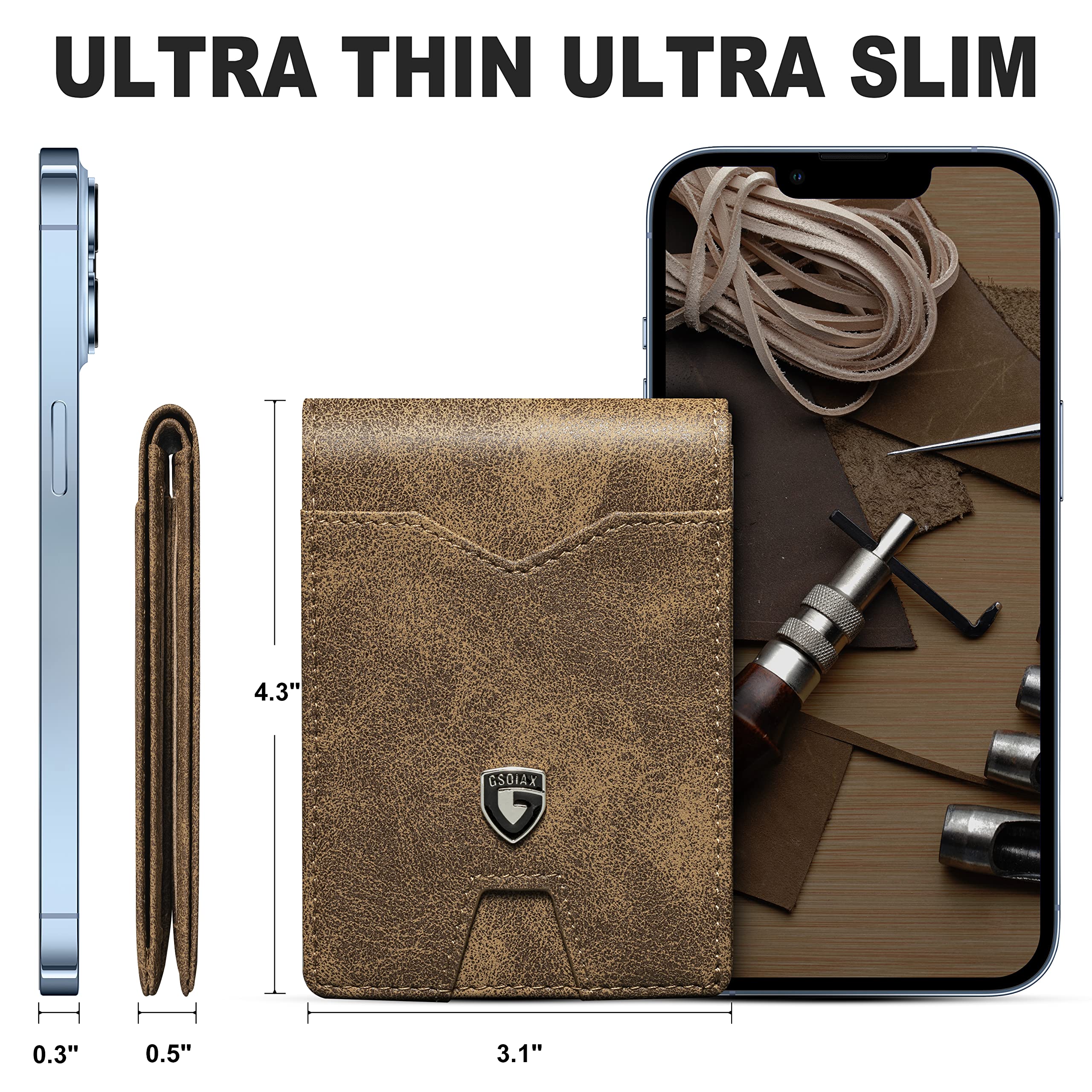 Slim Wallet for Men Rfid Blocking Leather Bifold Front Pocket Carbon Fiber Men's Money Clips Credit Card Holder With Gift Box
