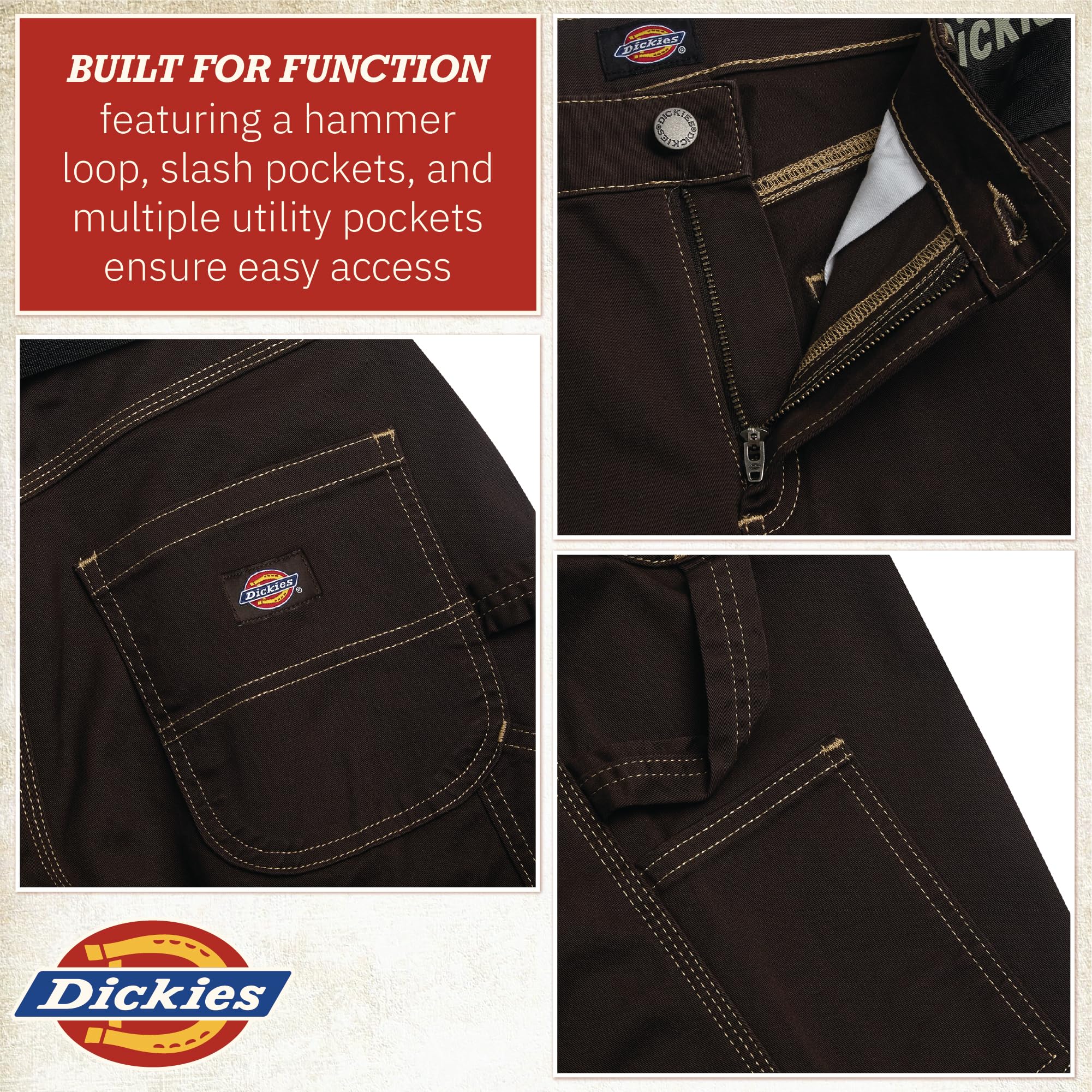 Dickies Womens Work Pants with Belt - Relaxed Fit Straight Leg High Waisted Carpenter Pants for Women with Utility Pockets