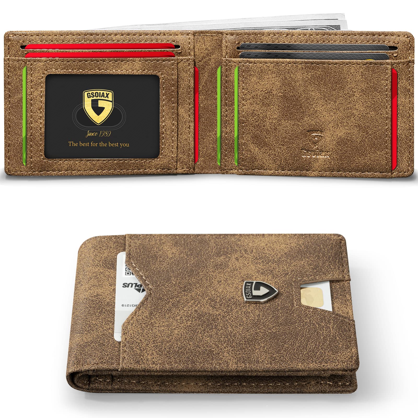 Slim Wallet for Men Rfid Blocking Leather Bifold Front Pocket Carbon Fiber Men's Money Clips Credit Card Holder With Gift Box