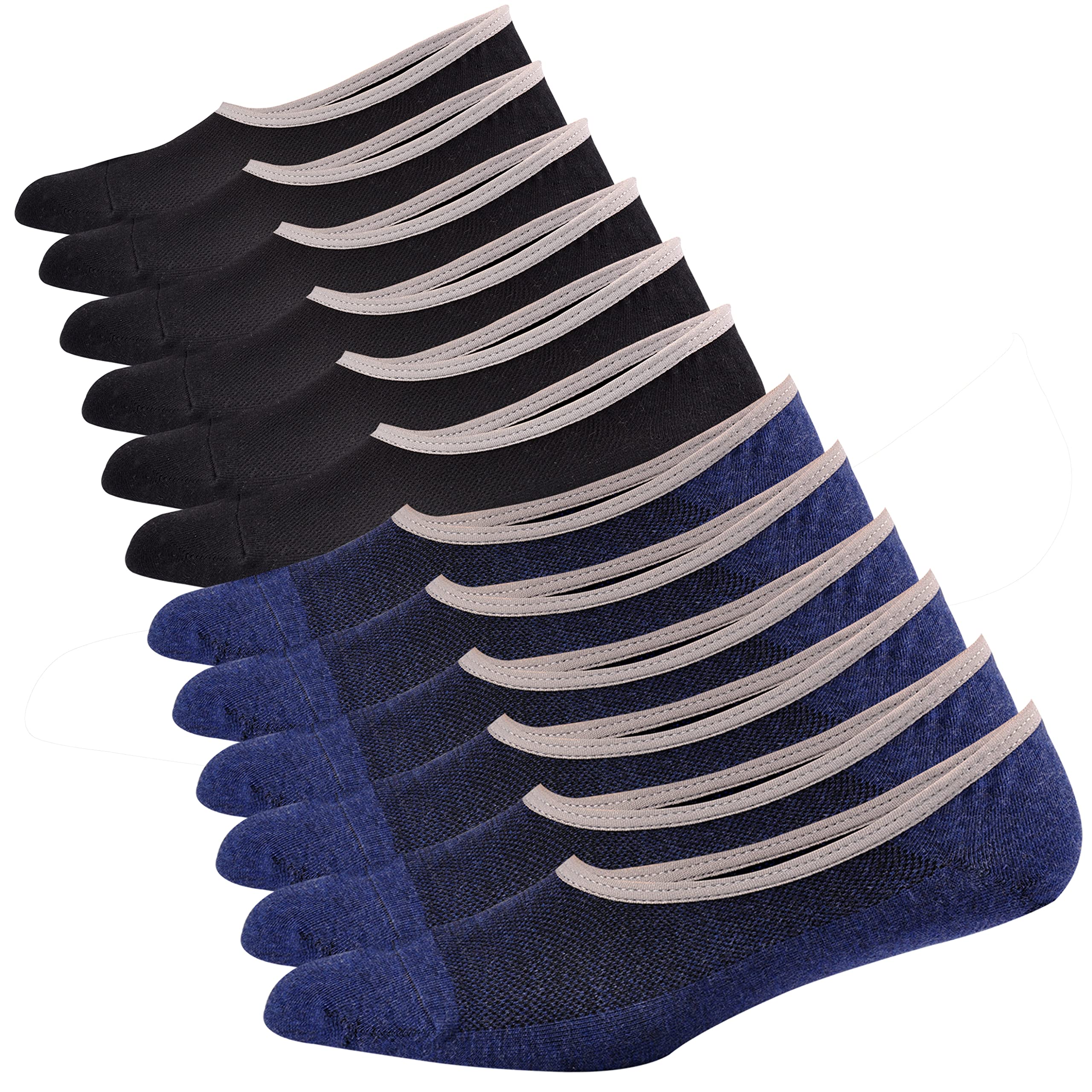 Genuine Mens No Show Socks, Loafer Sneakers Low Cut Cotton Socks With Non Slip Grips