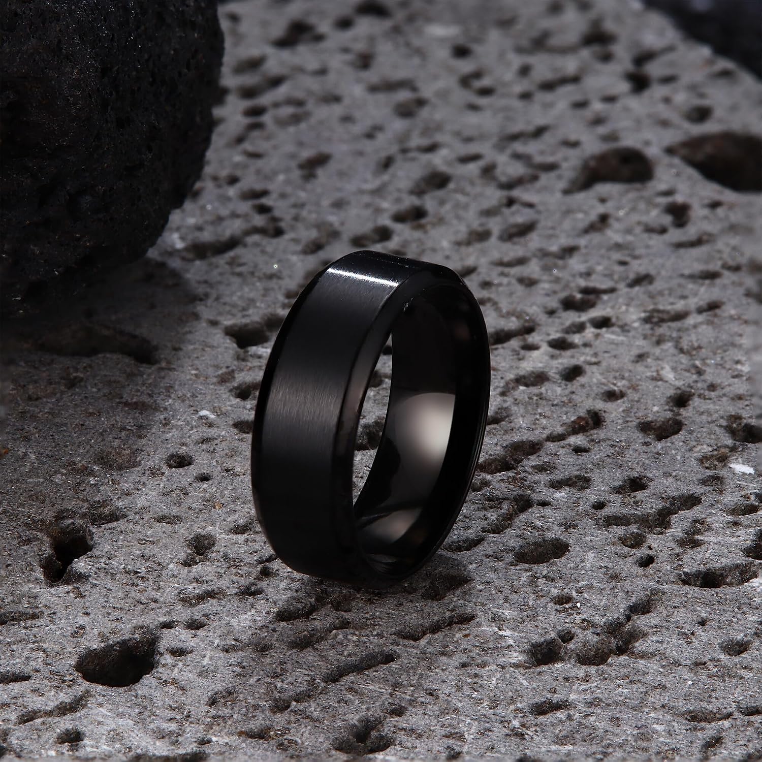 Stainless Steel Rings for Men Women 8MM Wedding Band Rings Matte Surface - Beveled Polished Edge Mens Ring Size 6-14