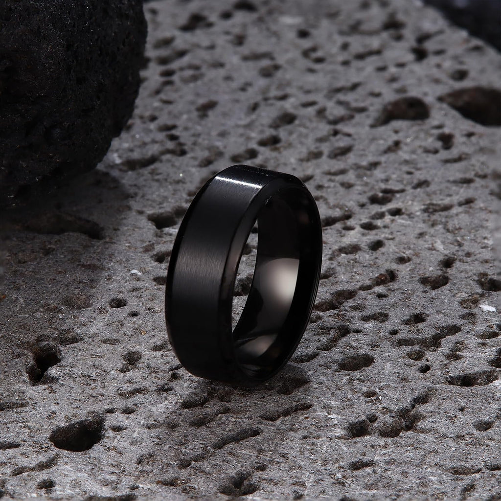 Stainless Steel Rings for Men Women 8MM Wedding Band Rings Matte Surface - Beveled Polished Edge Mens Ring Size 6-14