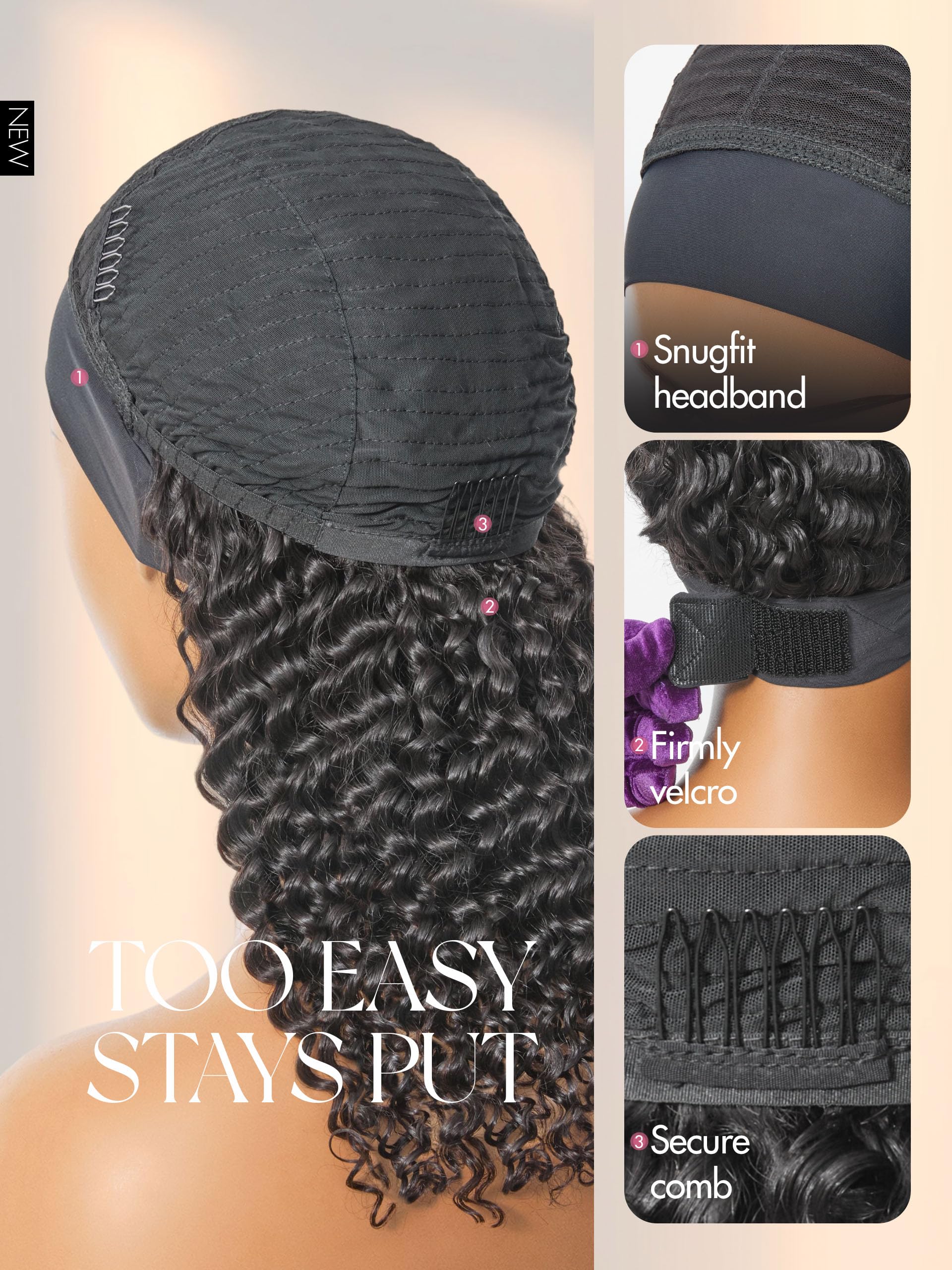 HAIR Headband Wig Human Hair Kinky Straight Drawstring Half Wig for Black Women 100% Real Human Hair Glueless None Lace Wigs Brazilian Virgin Hair Machine Made Wig 200 Density Natural Color