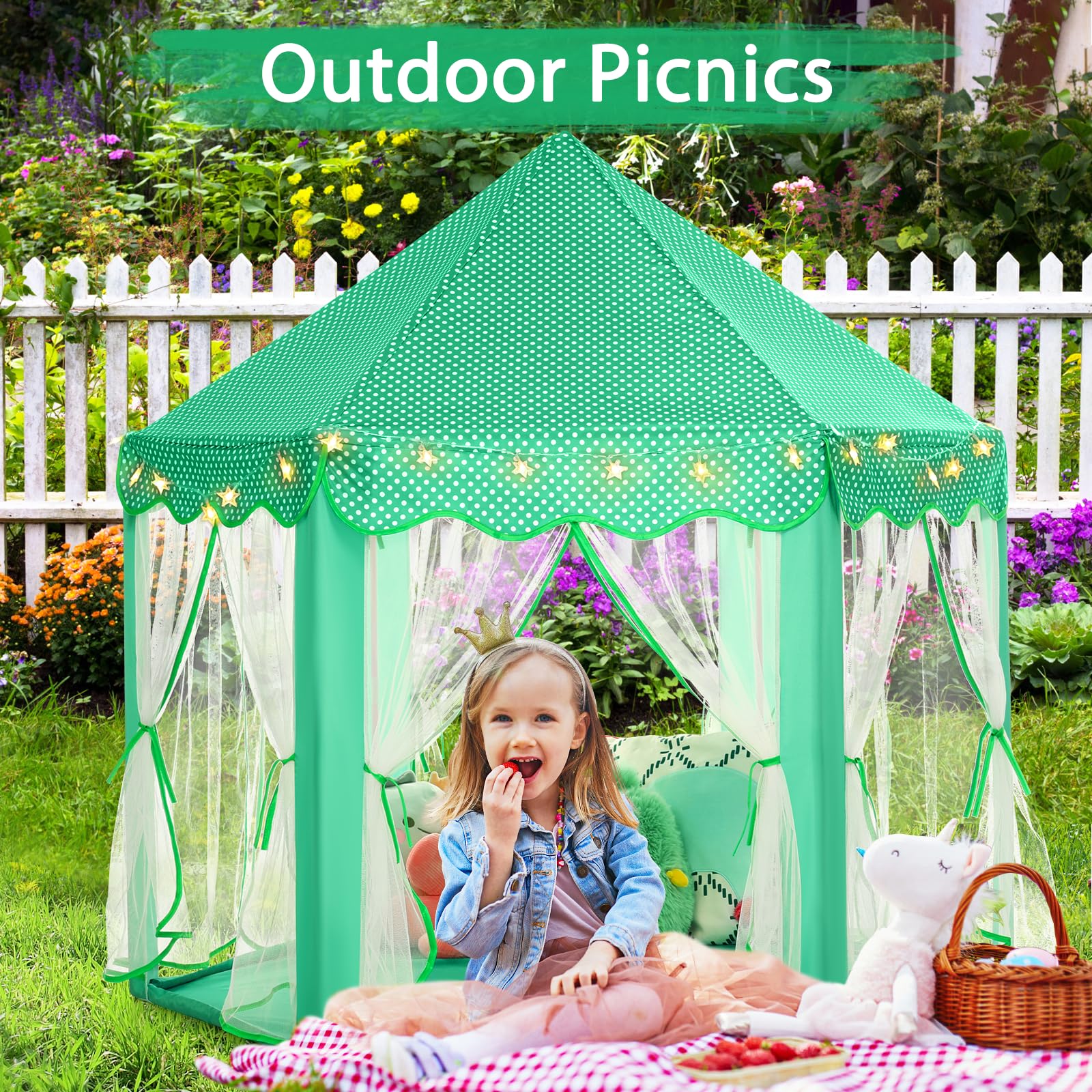 Monobeach Princess Tent Girls Large Playhouse Kids Castle Play Tent with Star Lights Toy for Children Indoor and Outdoor Games, 55'' x 53'' (DxH)