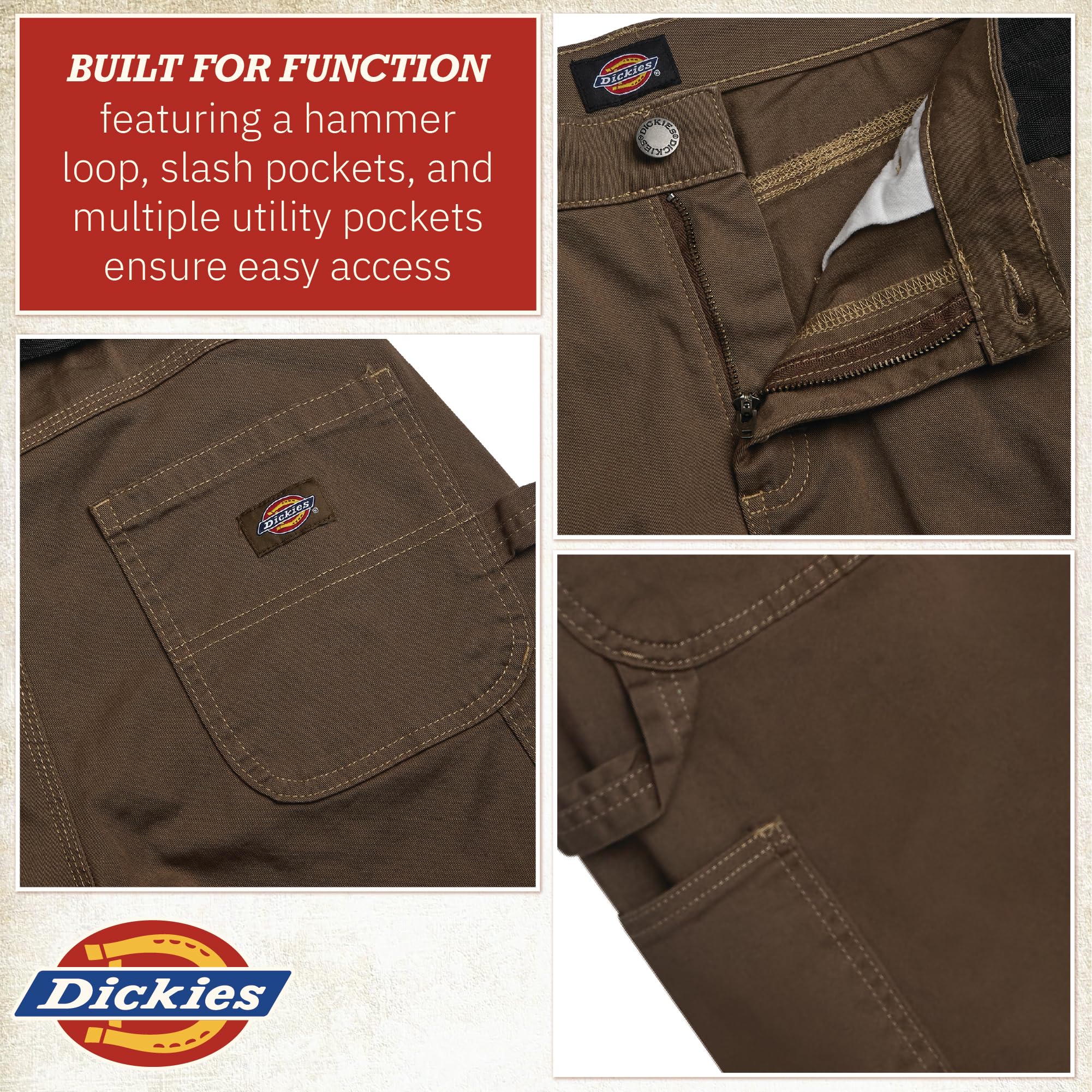 Dickies Womens Work Pants with Belt - Relaxed Fit Straight Leg High Waisted Carpenter Pants for Women with Utility Pockets