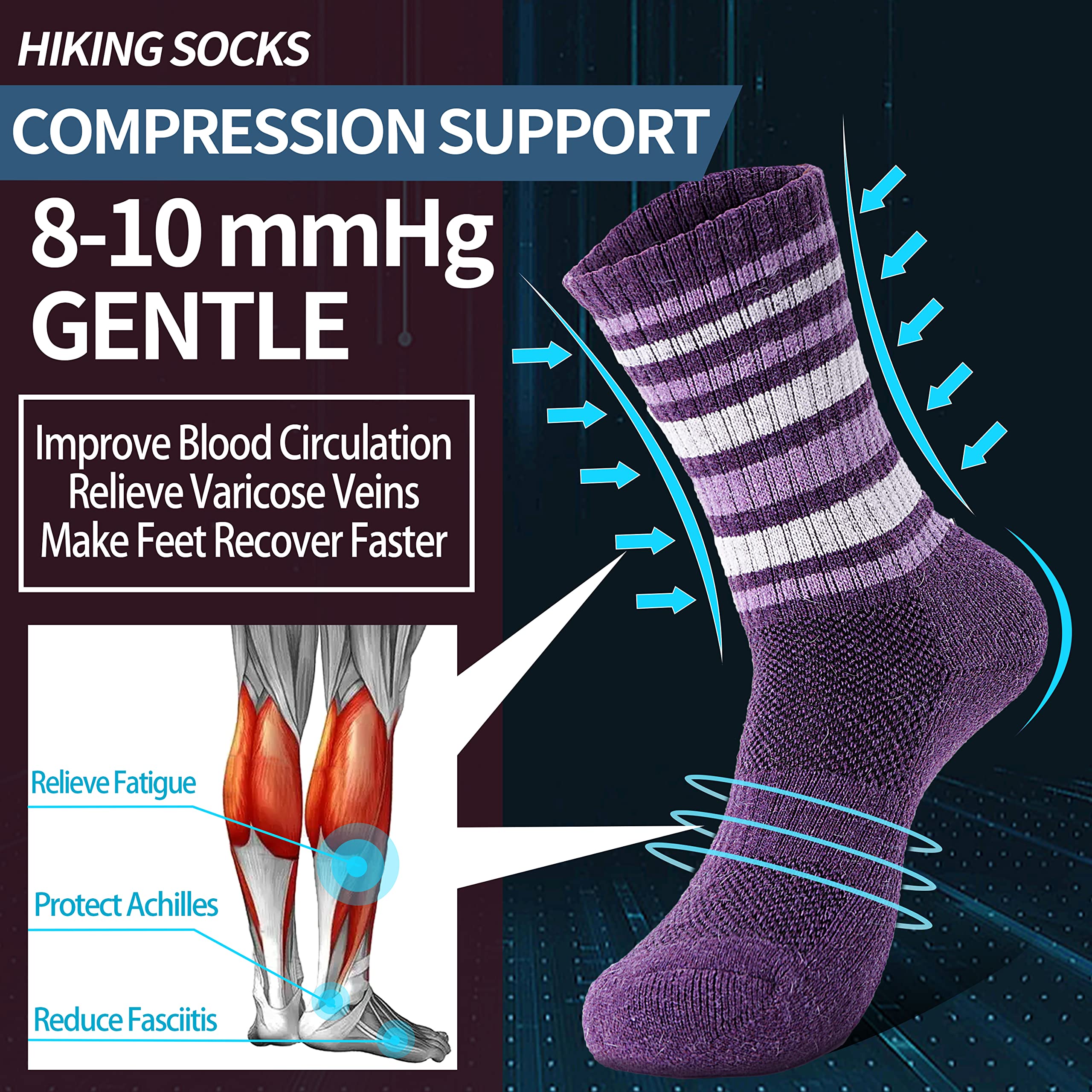 Merino Wool Hiking Socks for Women Thermal Winter Warm Boot Work Cushion Socks 5 Pairs