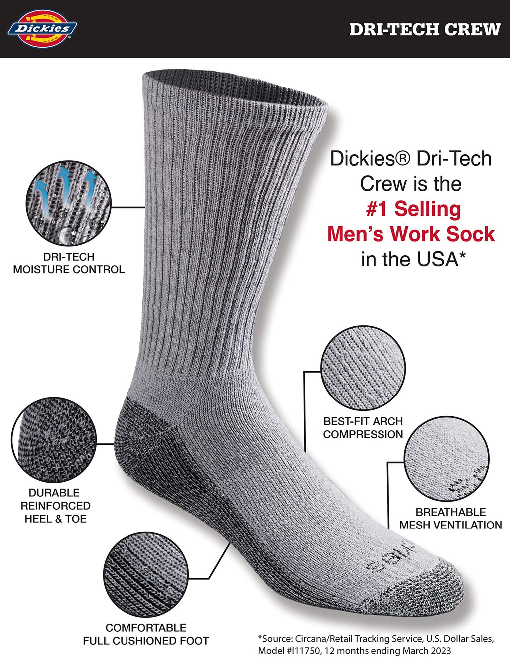 Men's Dri-tech Original Moisture Control Crew Socks, Available in M-xxl (6, 12, 18 Pairs)