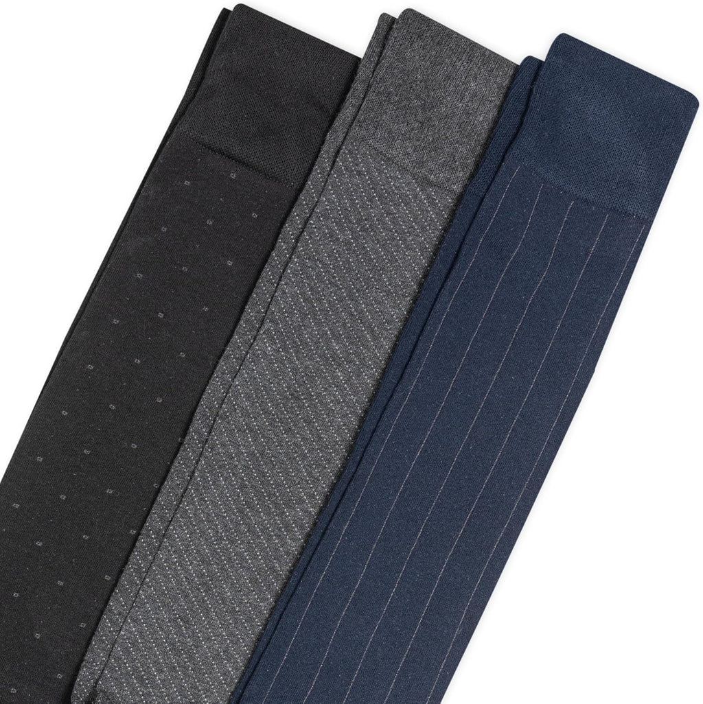 Men's Striped Over the Calf Sock 3 Pair Pack, Navy/Gray, Anthracite/Gray, Black/Charcoal, Men's Shoe Size: 6-12