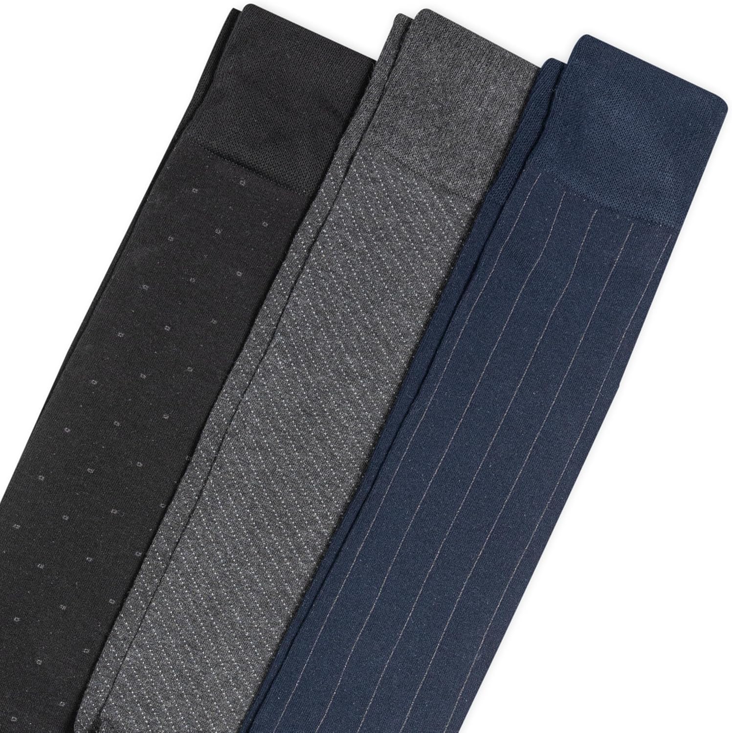 Men's Striped Over the Calf Sock 3 Pair Pack, Navy/Gray, Anthracite/Gray, Black/Charcoal, Men's Shoe Size: 6-12