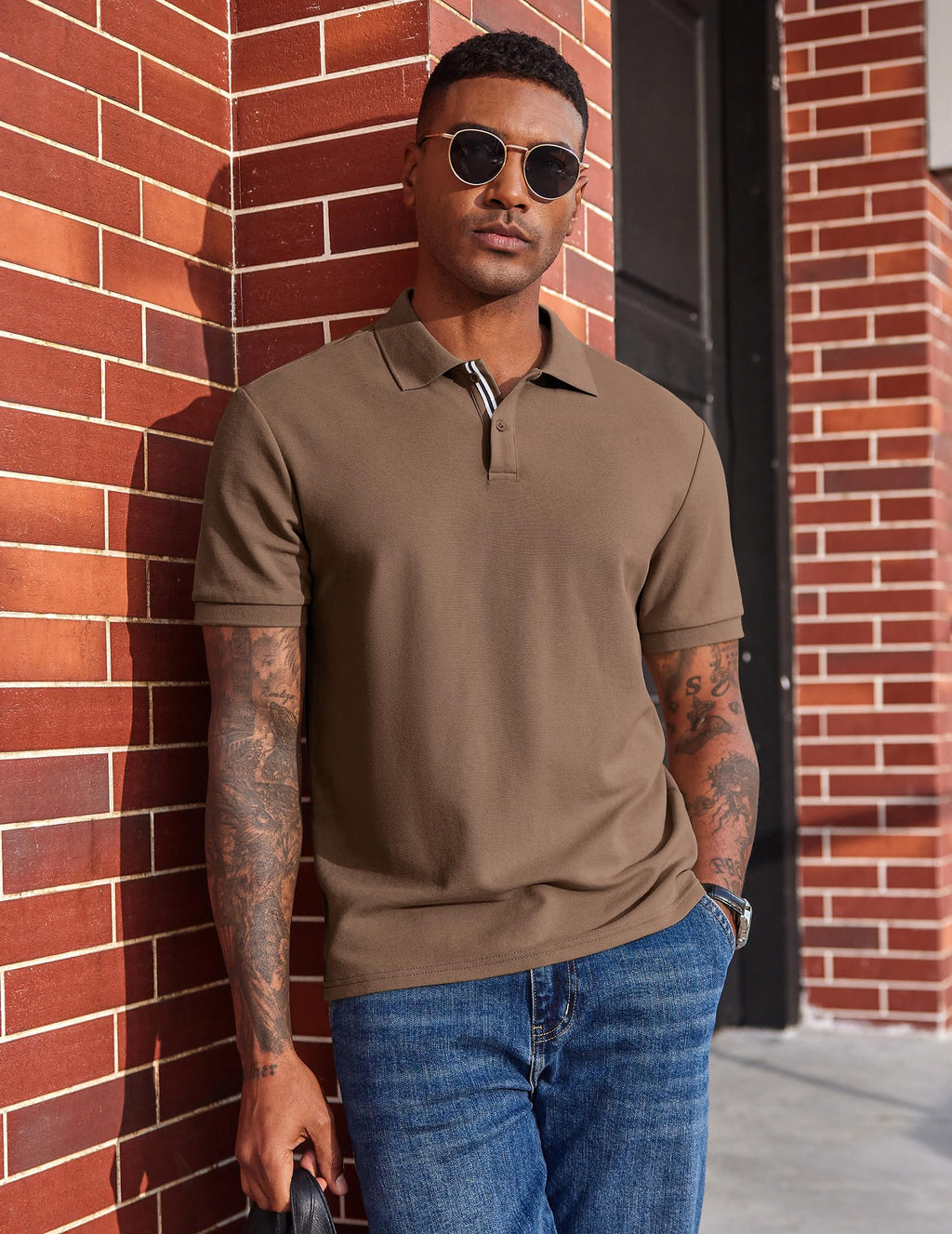Men's Polo Shirts Short Sleeve Cotton Pique Casual Button T Shirts Classic Fit Collared Golf Shirts