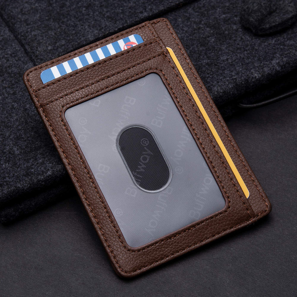 Slim Minimalist Front Pocket RFID Blocking Leather Wallets for Men and Women - Carbon Fiber Black