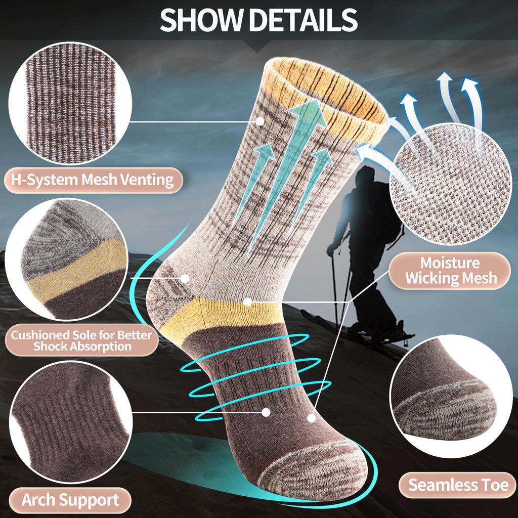 Merino Wool Hiking Socks for Women Thermal Winter Warm Boot Work Cushion Socks 5 Pairs