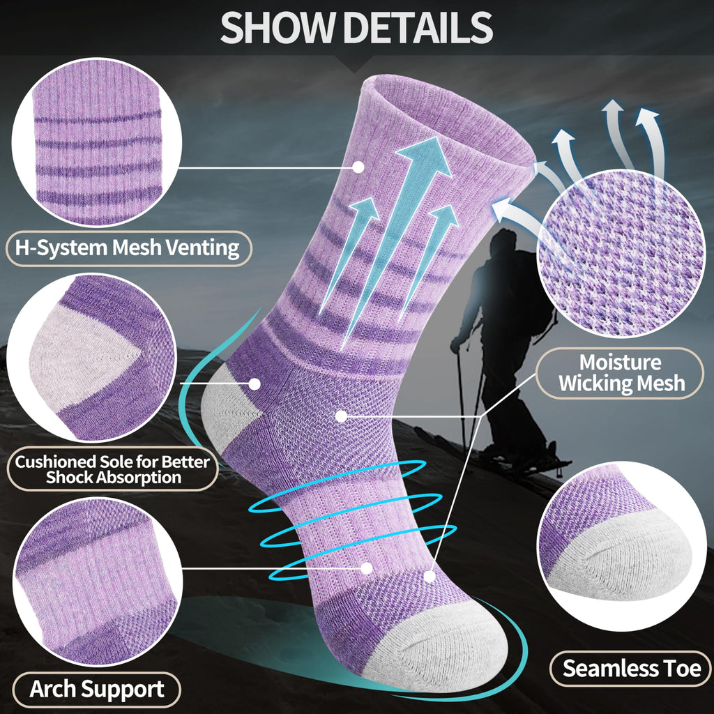 Merino Wool Hiking Socks for Women Thermal Winter Warm Boot Work Cushion Socks 5 Pairs