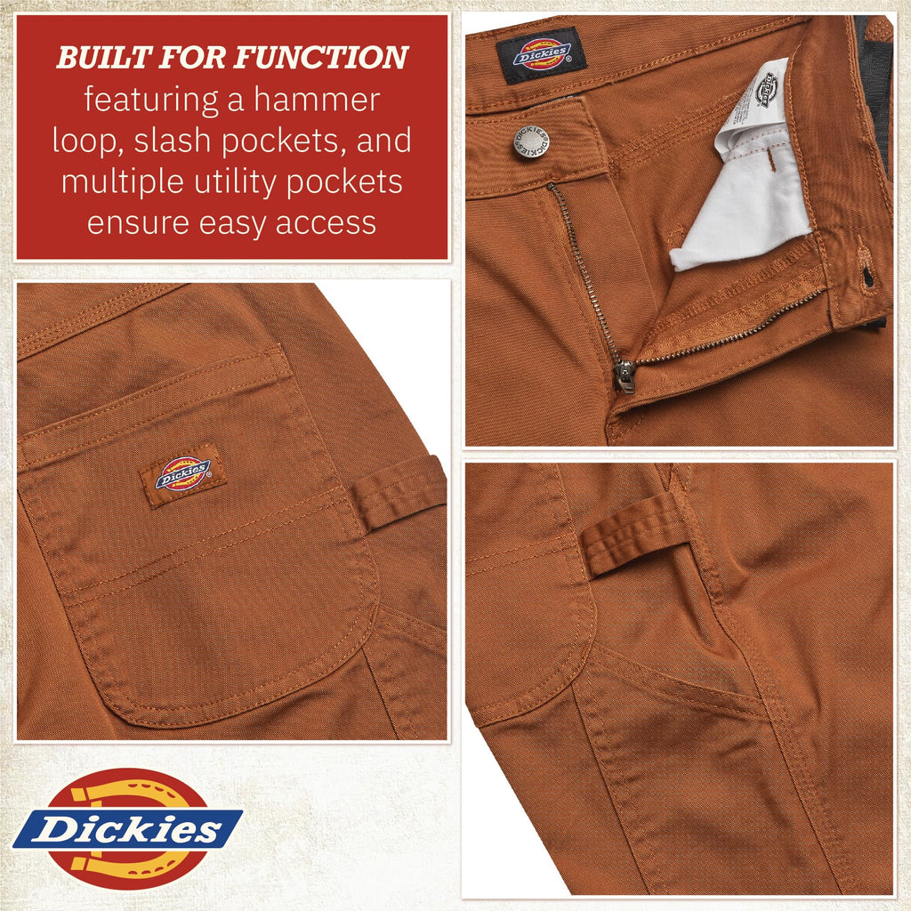 Dickies Womens Work Pants with Belt - Relaxed Fit Straight Leg High Waisted Carpenter Pants for Women with Utility Pockets