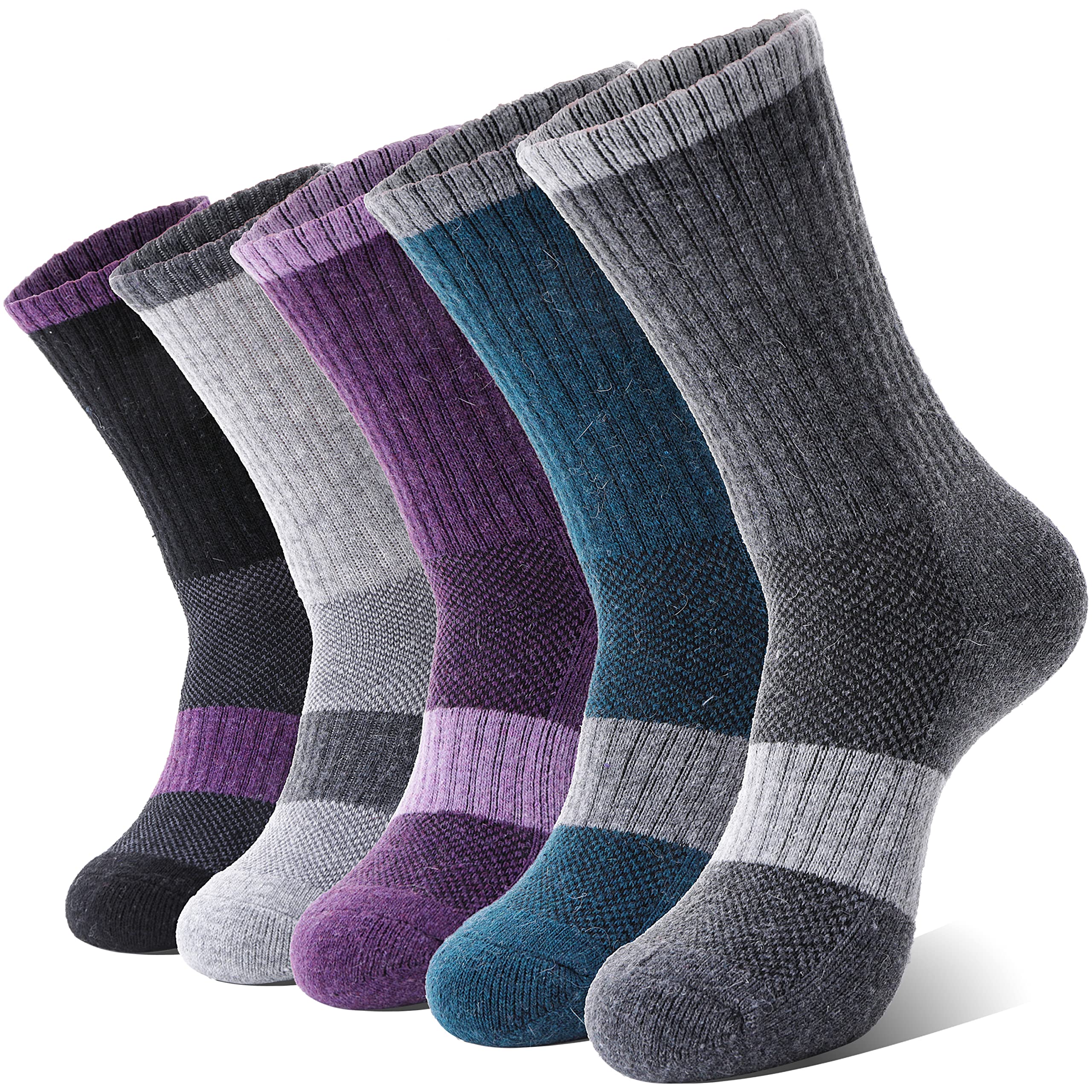 Merino Wool Hiking Socks for Women Thermal Winter Warm Boot Work Cushion Socks 5 Pairs