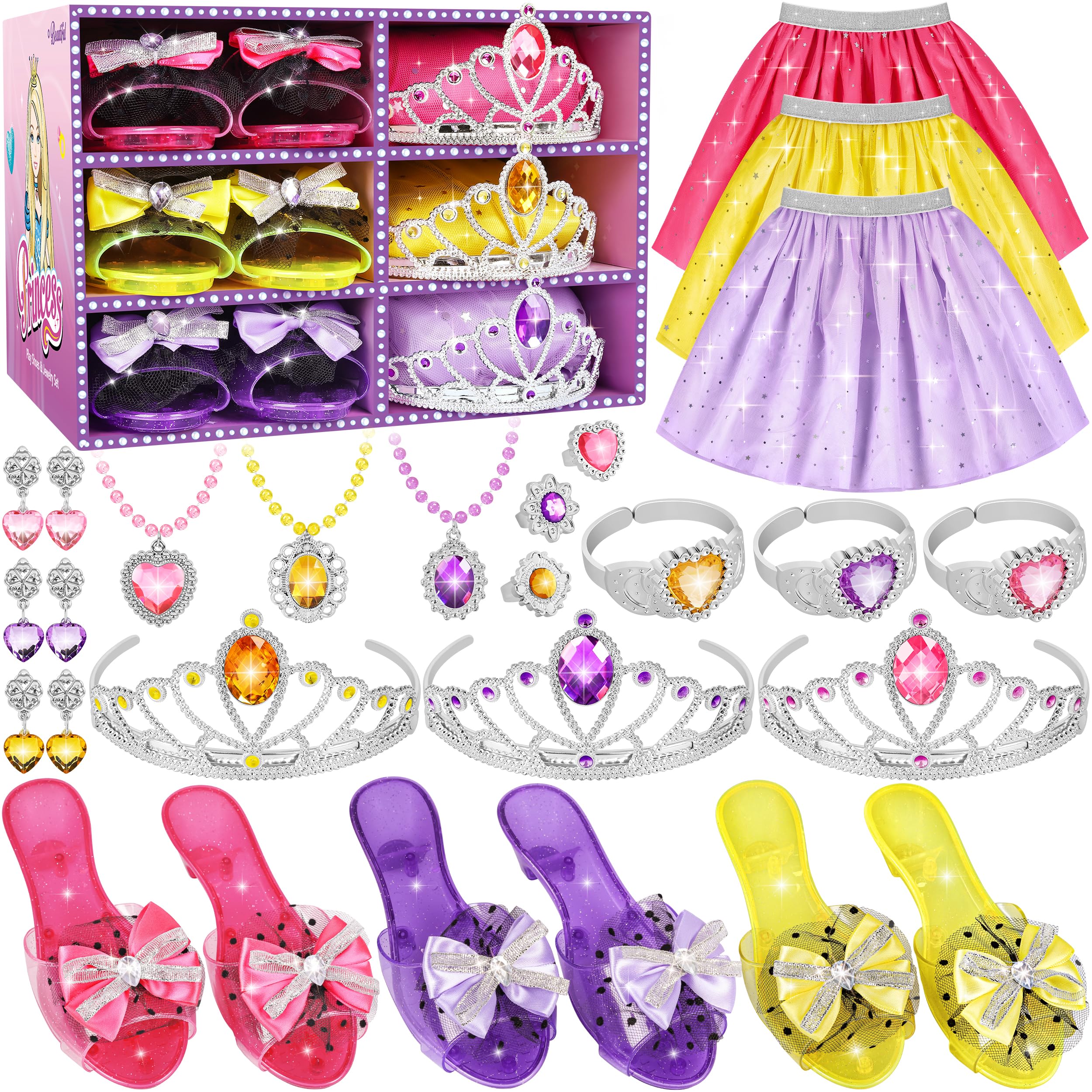 LJZJ Princess Dress Up Toys & Jewelry Boutique, Girls Role Play Gift for 3+ Year Old Girl Toddler B-Day Party Favors