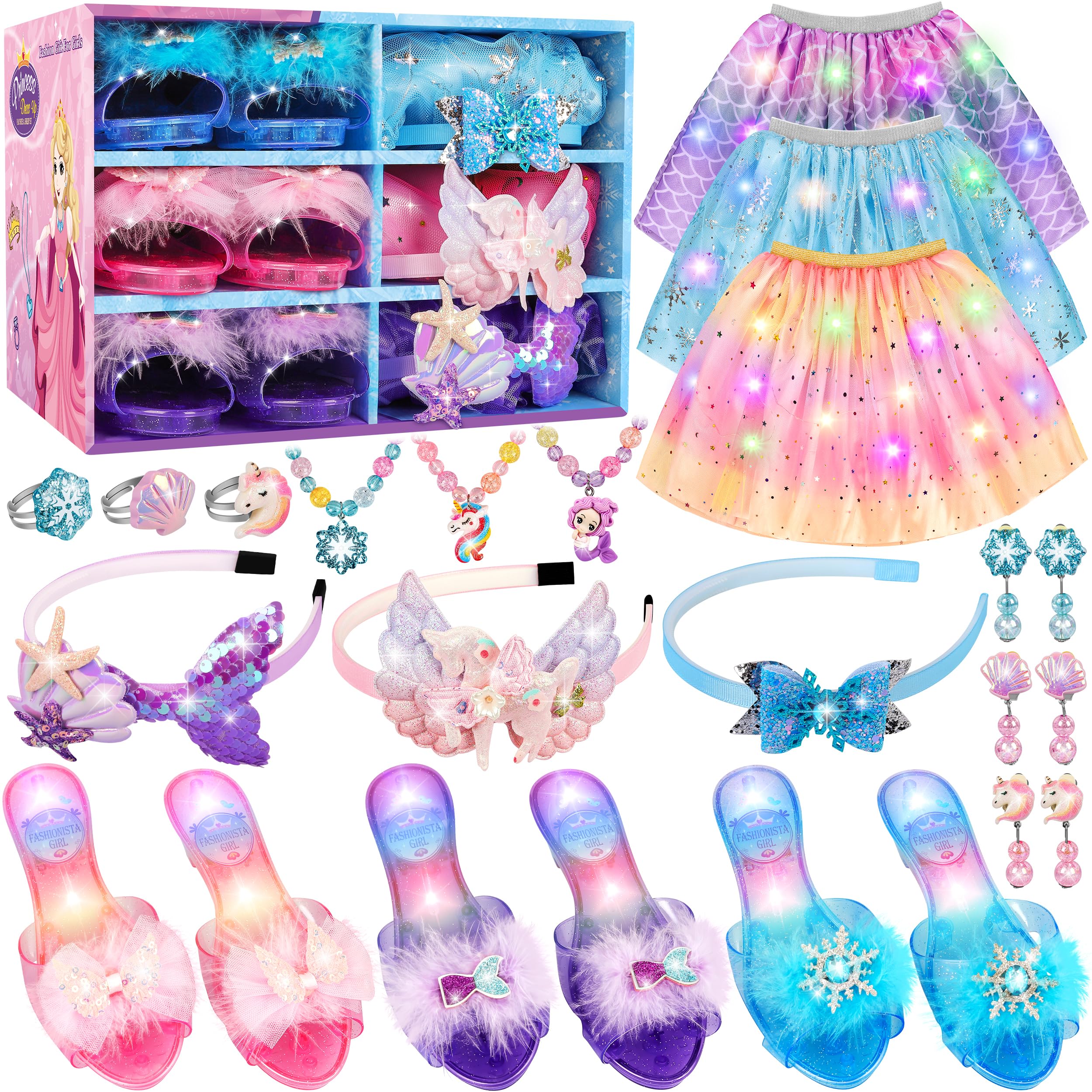 LJZJ Princess Dress Up Toys & Jewelry Boutique, Girls Role Play Gift for 3+ Year Old Girl Toddler B-Day Party Favors