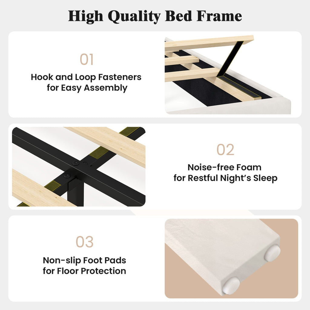Upholstered Platform Bed with Adjustable Headboard - Twin