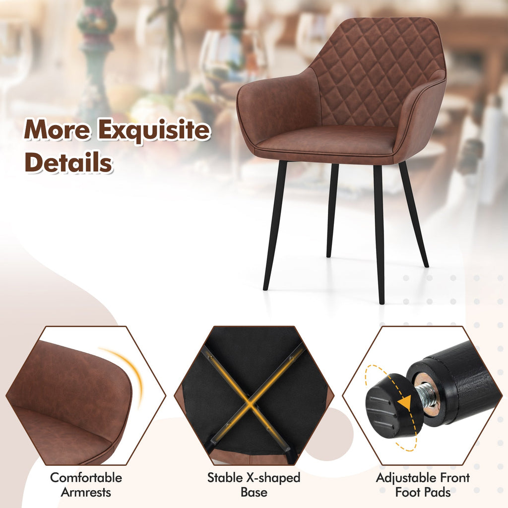 Leisure Dining Chair Set of 2 with Curved Backrest and Wide Seat-Coffee