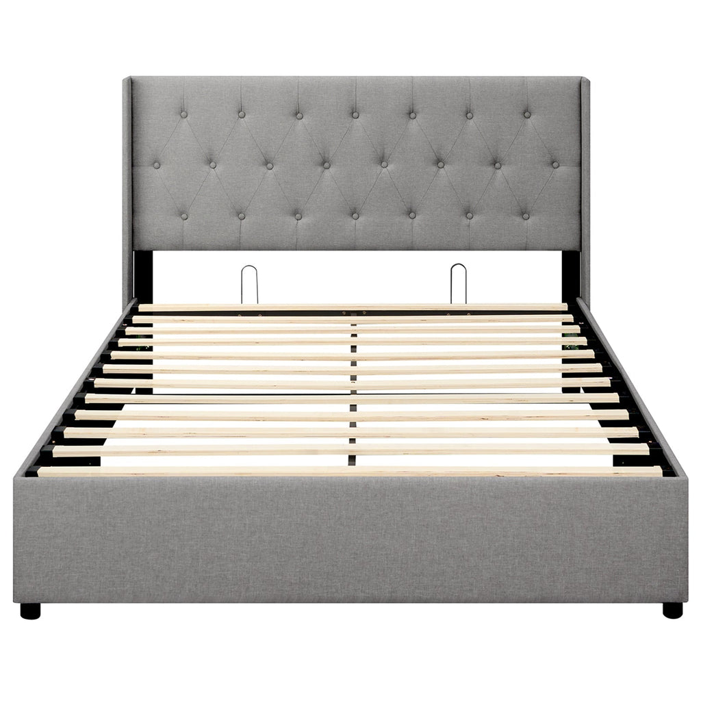 Queen Size Lift-up Storage Bed Modern Linen Upholstered Platform Bed