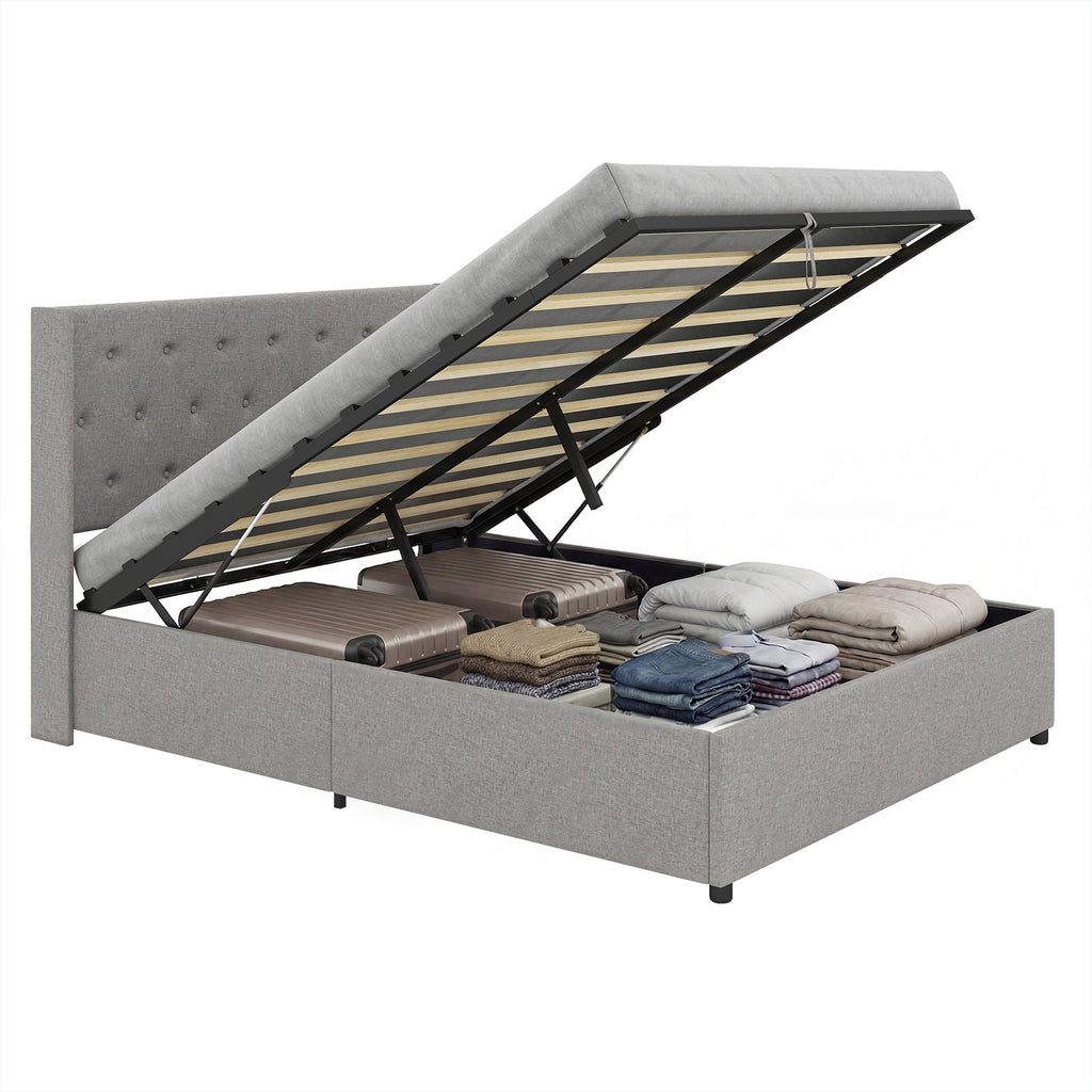 Queen Size Lift-up Storage Bed Modern Linen Upholstered Platform Bed
