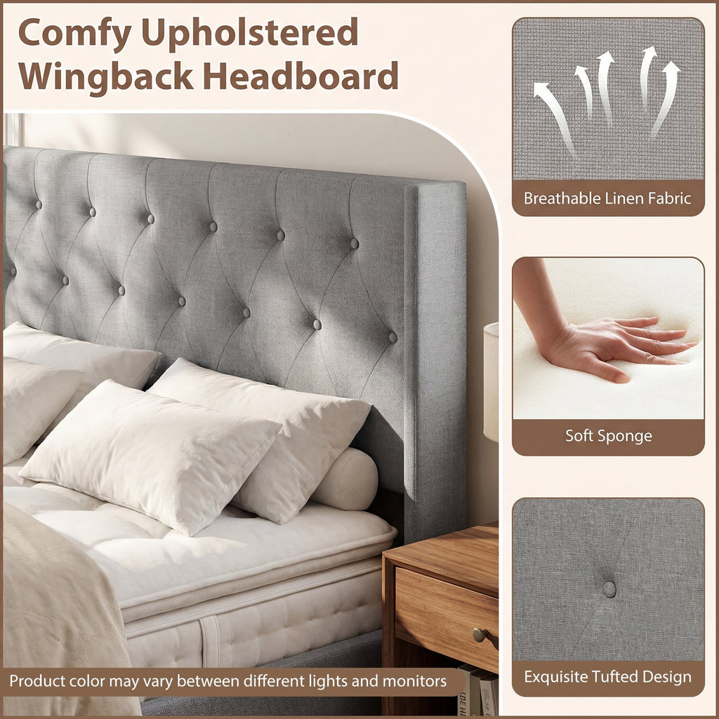 Queen Size Lift-up Storage Bed Modern Linen Upholstered Platform Bed