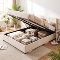Queen Size Lift-up Storage Bed Modern Linen Upholstered Platform Bed