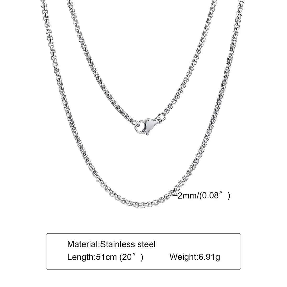 Round Box Chain Necklace for Men | Stainless Steel Link Chain in Gold, Silver, or Black