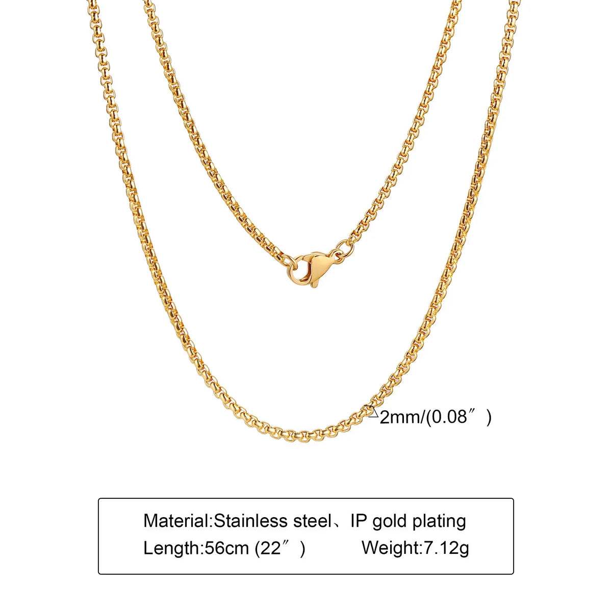 Round Box Chain Necklace for Men | Stainless Steel Link Chain in Gold, Silver, or Black