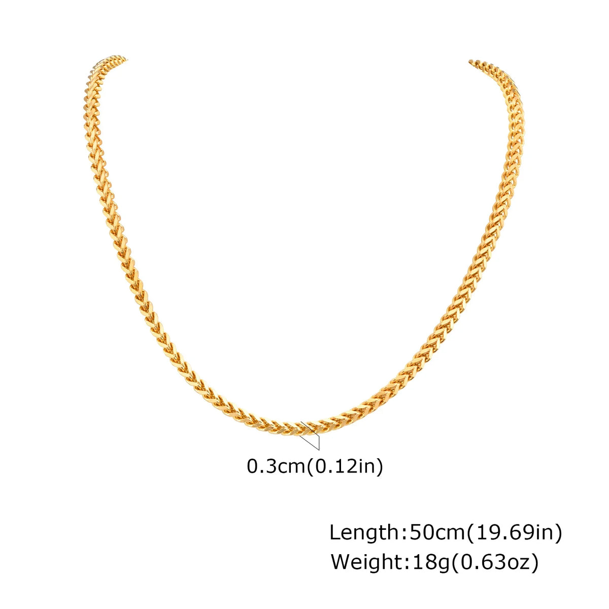 Men's Franco Chain Necklace | 3MM Thick Stainless Steel Gold Necklace