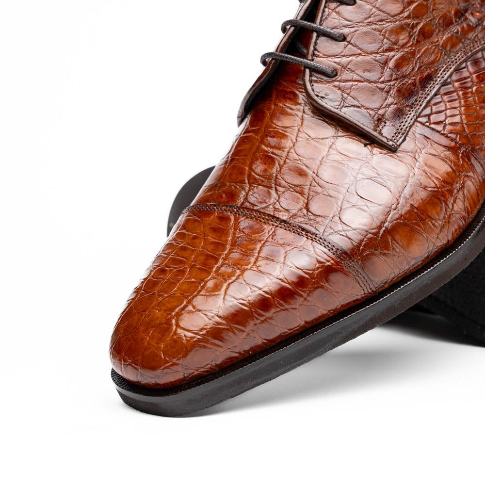 21-532-CGM ANDREA Crocodile Lace Up, Cognac