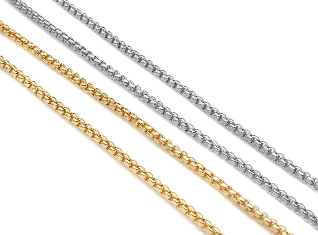 3mm High Quality Gold/Silver Round Box Chain, sku#M393