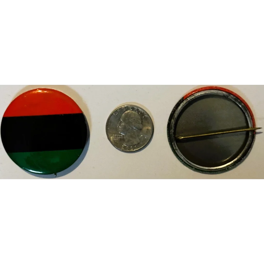 Original 1960s Pan‑African Flag Pinback Button – OAAU Malcolm X Era – 1.75″ NOS