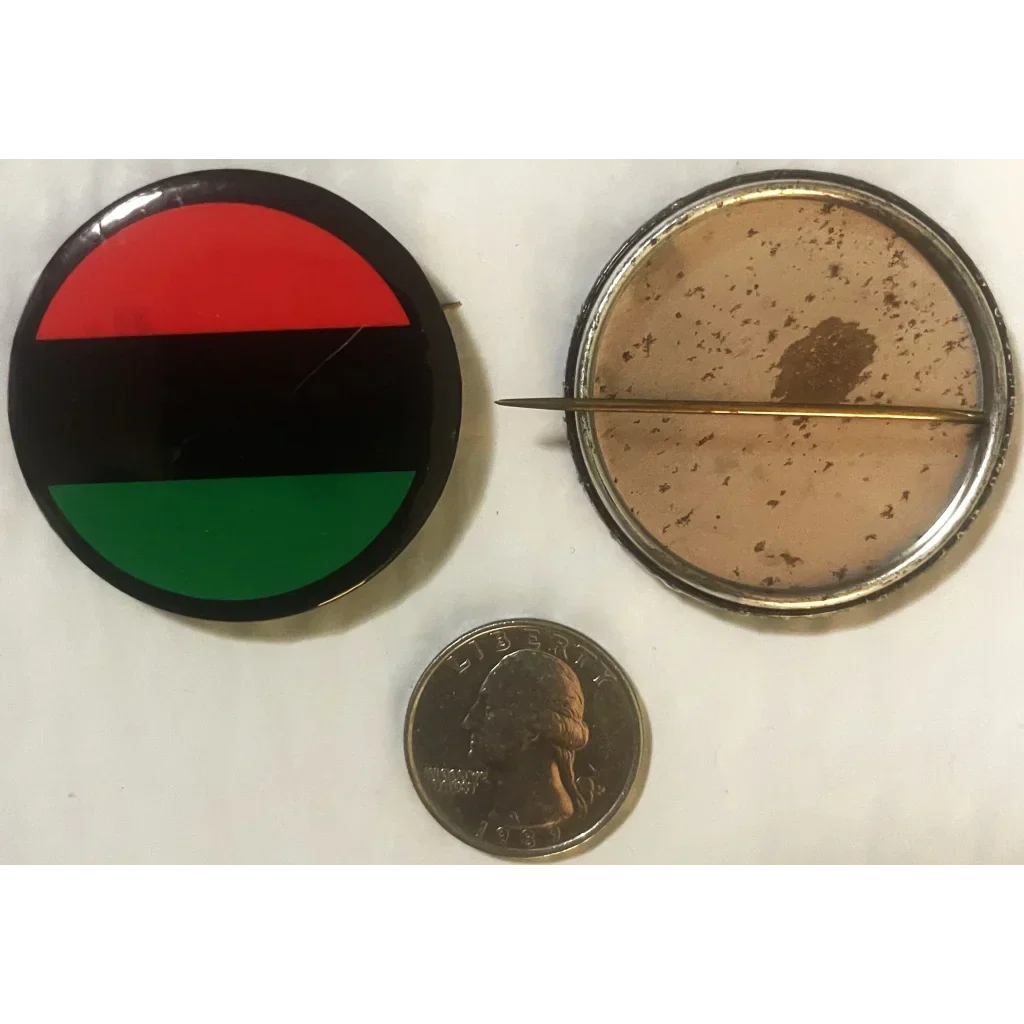 Original 1960s Pan‑African Flag Pinback Button – OAAU Malcolm X Era – 1.75″ NOS